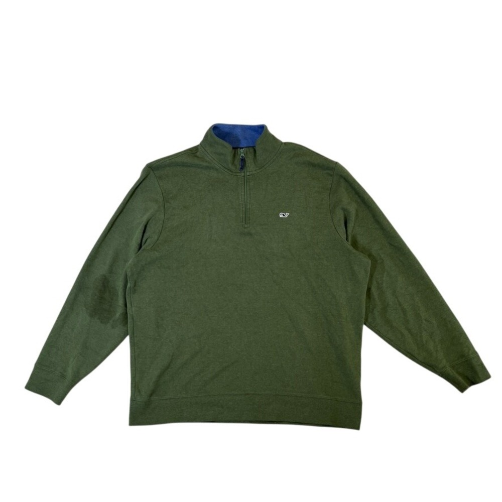 Vineyard Vines Mens Large Olive Green 100% Pima Cotton Quarter Zip Pullover
